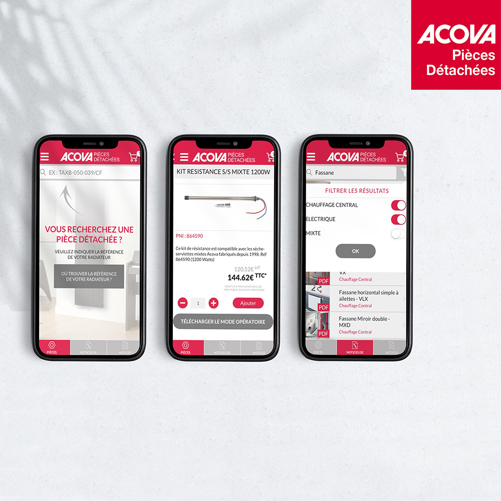 Illustration de l'application Acova pièces détachées