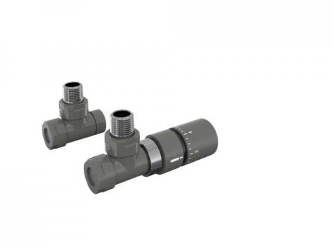 Robinetterie thermostatisable équerre 1/2'', tête manuelle - Kit B couleur | 991369_Robinetterie équerre-Tête TH_Kit B_Anthracite_0346_Vue gauche.jpg