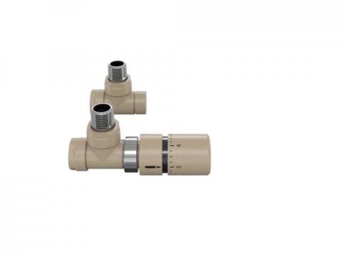 Robinetterie thermostatisable équerre 1/2'', tête manuelle - Kit B couleur | 991369_Robinetterie équerre-Tête TH_Kit B_Beige Quartz_0523_Vue face.jpg