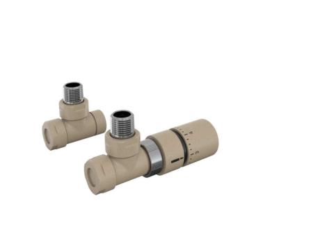 Robinetterie thermostatisable équerre 1/2'', tête manuelle - Kit B couleur | 991369_Robinetterie équerre-Tête TH_Kit B_Beige Quartz_0523_Vue gauche.jpg