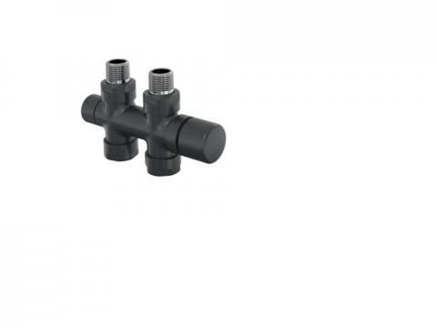 Robinetterie thermostatisable H droit réversible 1/2'', tête man. - Kit O coul | 991589_Robinetterie en H droit_Kit O_Black Quartz_0550_Vue droite.jpg
