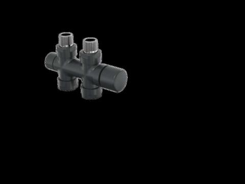 Robinetterie thermostatisable H droit réversible 1/2'', tête man. - Kit O coul | 991589_Robinetterie en H droit_Kit O_Black Quartz_0550_Vue droite.jpg