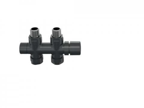Robinetterie thermostatisable H droit réversible 1/2'', tête man. - Kit O coul | 991589_Robinetterie en H droit_Kit O_Black Quartz_0550_Vue face.jpg