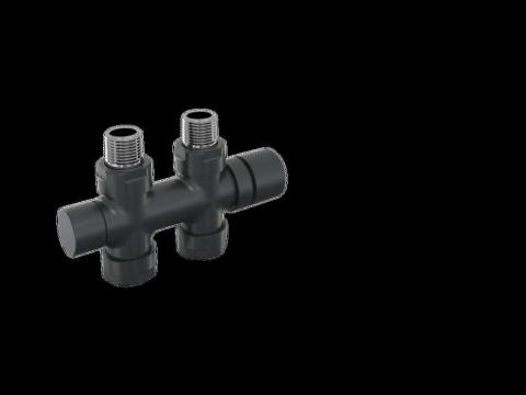 Robinetterie thermostatisable H droit réversible 1/2'', tête man. - Kit O coul | 991589_Robinetterie en H droit_Kit O_Black Quartz_0550_Vue gauche.jpg