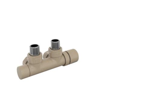 Robinetterie thermostatisable H coudé 1/2'', tête man. droite - Kit P couleur | 991599_Robinetterie en H équerre_Tête à droite_Kit P_Beige Quartz_0523_Vue gauche.jpg