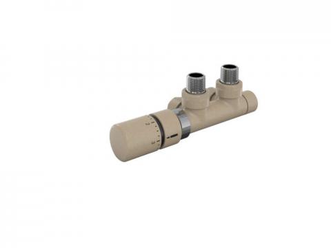 Robinetterie thermostatisable H coudé 1/2'', tête man. gauche - Kit Q couleur | 991609-841279_Robinetterie en H équerre-Tête TH_Tête à gauche_Kit Q_Beige Quartz_0523_Vue gauche.jpg