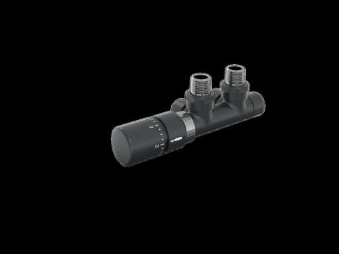 Tête thermostatique TH Couleur | 991609-841279_Robinetterie en H équerre-Tête TH_Tête à gauche_Kit Q_Black Quartz_0550_Vue gauche.jpg