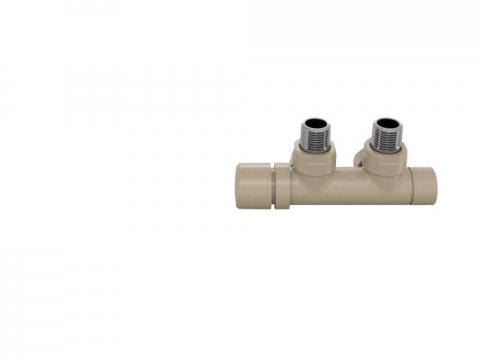 Robinetterie thermostatisable H coudé 1/2'', tête man. gauche - Kit Q couleur | 991609_Robinetterie en H équerre_Tête à gauche_Kit Q_Beige Quartz_0523_Vue face.jpg