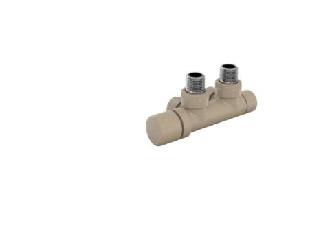 Robinetterie thermostatisable H coudé 1/2'', tête man. gauche - Kit Q couleur | 991609_Robinetterie en H équerre_Tête à gauche_Kit Q_Beige Quartz_0523_Vue gauche.jpg