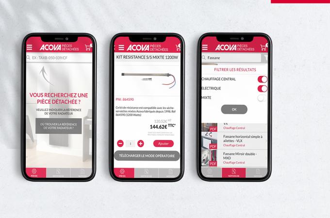 Illustration de l'application Acova pièces détachées