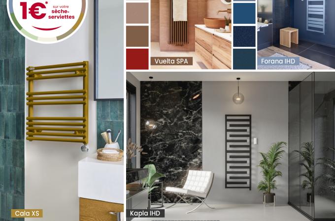 Présentation de l'offre spéciale couleurs à 1€ sur les sèche-serviettes