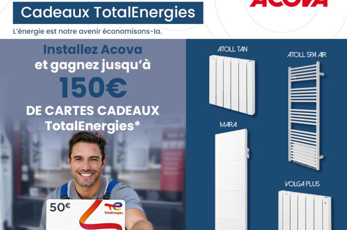 Présentation de l'offre carte cadeau 50 € pour l'achat de 5 radiateurs Atoll spa air, Atoll Tan, Volga Plus ou Mara