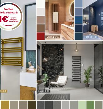 Présentation de l'offre spéciale couleurs à 1€ sur les sèche-serviettes