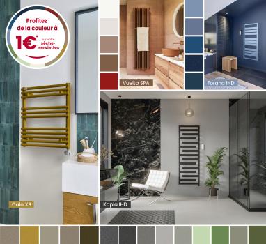 Présentation de l'offre spéciale couleurs à 1€ sur les sèche-serviettes