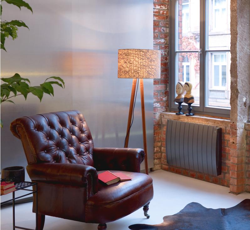 Photo d'ambiance bureau avec radiateur Acova Taiga Premium noir