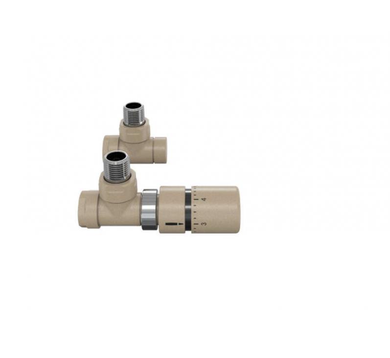 Robinetterie thermostatisable équerre 1/2'', tête manuelle - Kit B couleur | 991369_Robinetterie équerre-Tête TH_Kit B_Beige Quartz_0523_Vue face.jpg