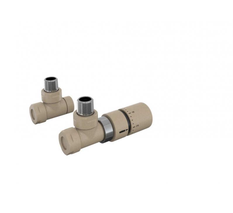 Robinetterie thermostatisable équerre 1/2'', tête manuelle - Kit B couleur | 991369_Robinetterie équerre-Tête TH_Kit B_Beige Quartz_0523_Vue gauche.jpg