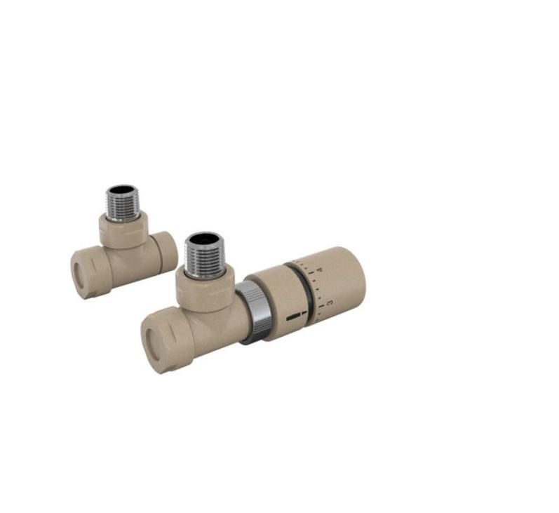 Robinetterie thermostatisable équerre 1/2'', tête manuelle - Kit B couleur | 991369_Robinetterie équerre-Tête TH_Kit B_Beige Quartz_0523_Vue gauche.jpg