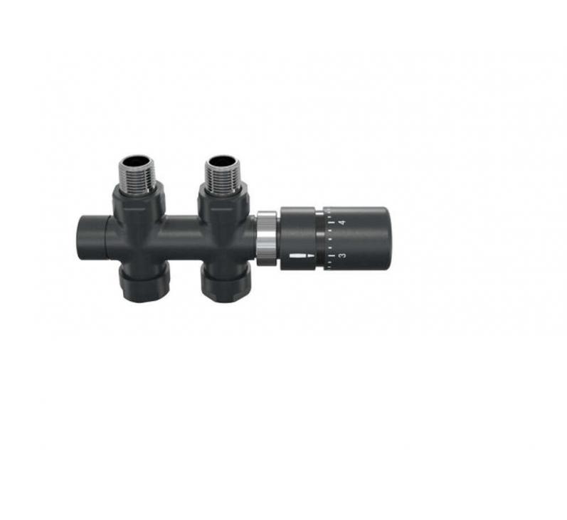 Robinetterie thermostatisable H droit réversible 1/2'', tête man. - Kit O coul | 991589-841279_Robinetterie en H droit-Tête TH_Kit O_Black Quartz_0550_Vue face.jpg