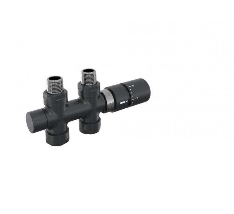 Robinetterie thermostatisable H droit réversible 1/2'', tête man. - Kit O coul | 991589-841279_Robinetterie en H droit-Tête TH_Kit O_Black Quartz_0550_Vue gauche.jpg