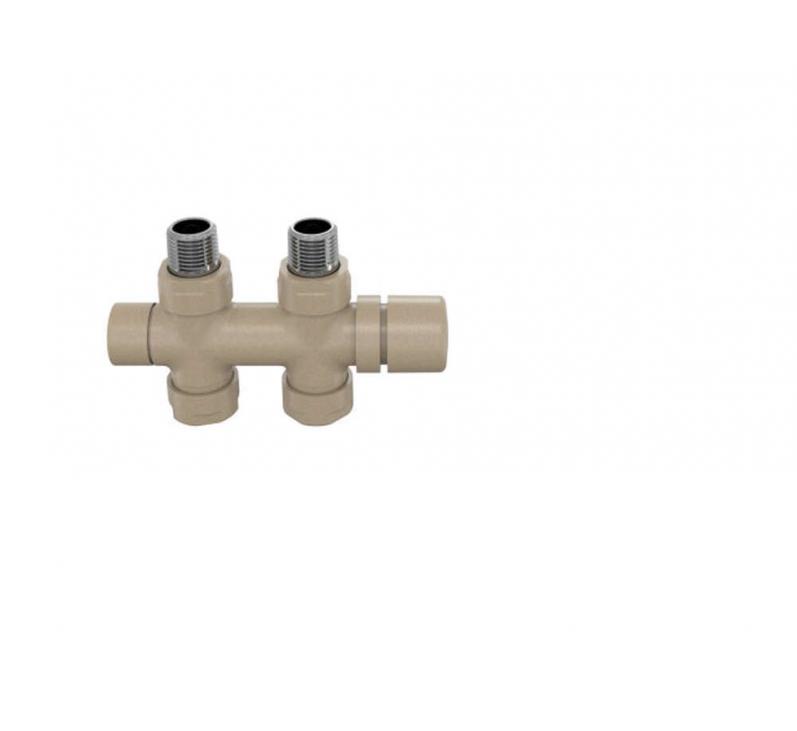 Robinetterie thermostatisable H droit réversible 1/2'', tête man. - Kit O coul | 991589_Robinetterie en H droit_Kit O_Beige Quartz_0523_Vue face.jpg