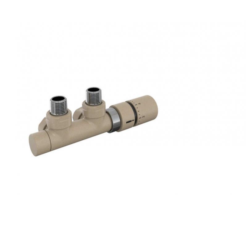 Tête thermostatique TH Couleur | 991599-841279_Robinetterie en H équerre-Tête TH_Tête à droite_Kit P_Beige Quartz_0523_Vue gauche.jpg