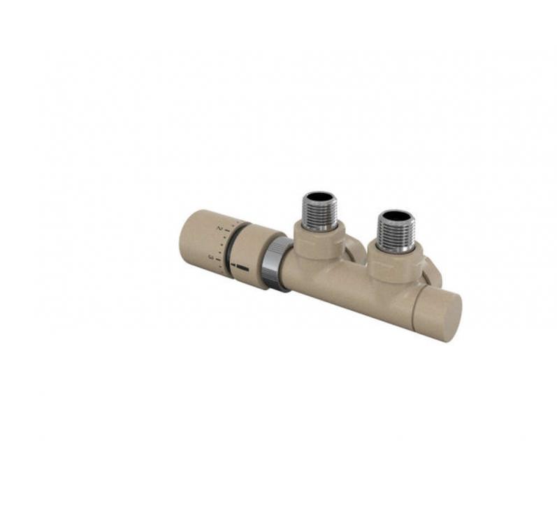 Robinetterie thermostatisable H coudé 1/2'', tête man. gauche - Kit Q couleur | 991609-841279_Robinetterie en H équerre-Tête TH_Tête à gauche_Kit Q_Beige Quartz_0523_Vue droite.jpg
