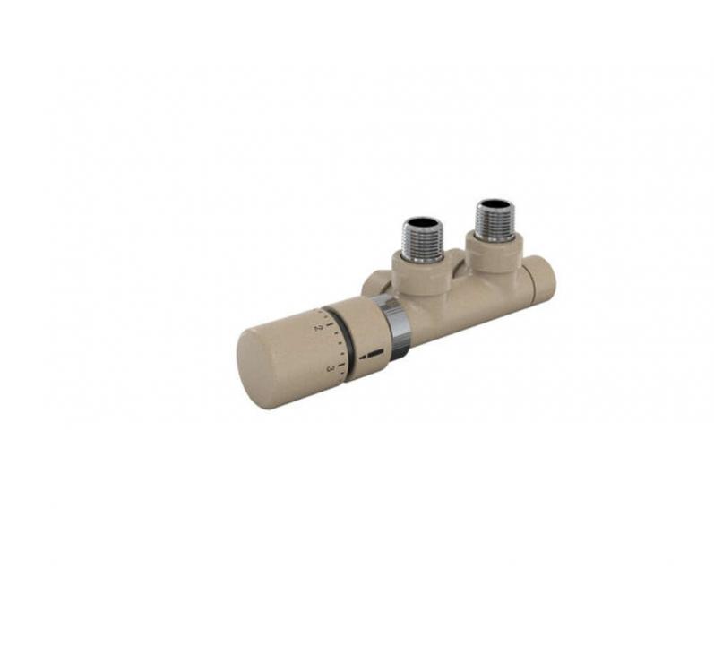 Robinetterie thermostatisable H coudé 1/2'', tête man. gauche - Kit Q couleur | 991609-841279_Robinetterie en H équerre-Tête TH_Tête à gauche_Kit Q_Beige Quartz_0523_Vue gauche.jpg