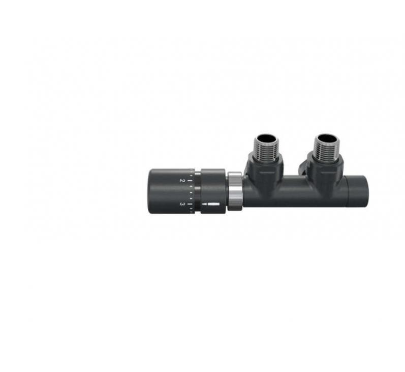 Robinetterie thermostatisable H coudé 1/2'', tête man. gauche - Kit Q couleur | 991609-841279_Robinetterie en H équerre-Tête TH_Tête à gauche_Kit Q_Black Quartz_0550_Vue face.jpg