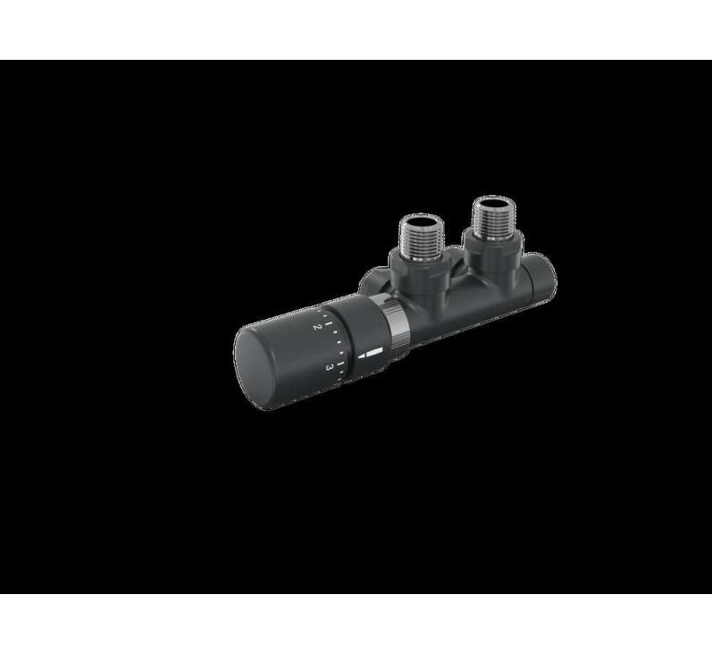 Tête thermostatique TH Couleur | 991609-841279_Robinetterie en H équerre-Tête TH_Tête à gauche_Kit Q_Black Quartz_0550_Vue gauche.jpg