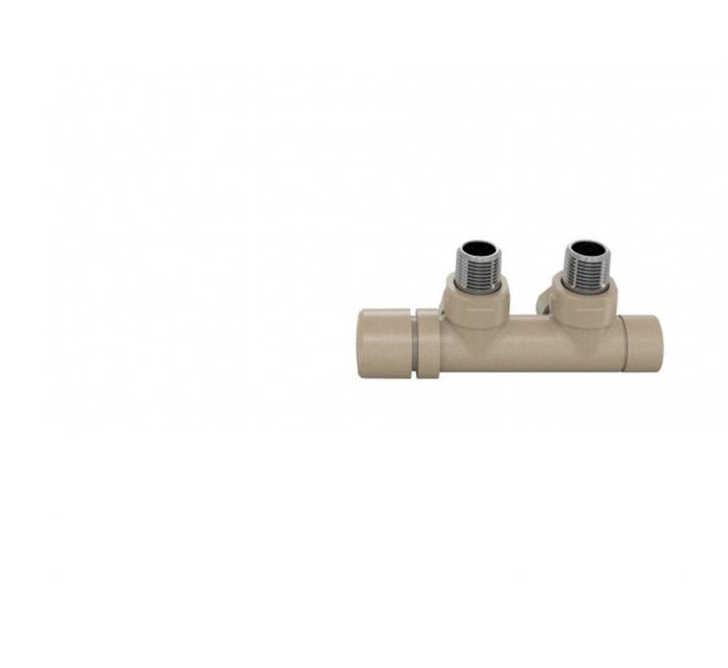 Robinetterie thermostatisable H coudé 1/2'', tête man. gauche - Kit Q couleur | 991609_Robinetterie en H équerre_Tête à gauche_Kit Q_Beige Quartz_0523_Vue face.jpg
