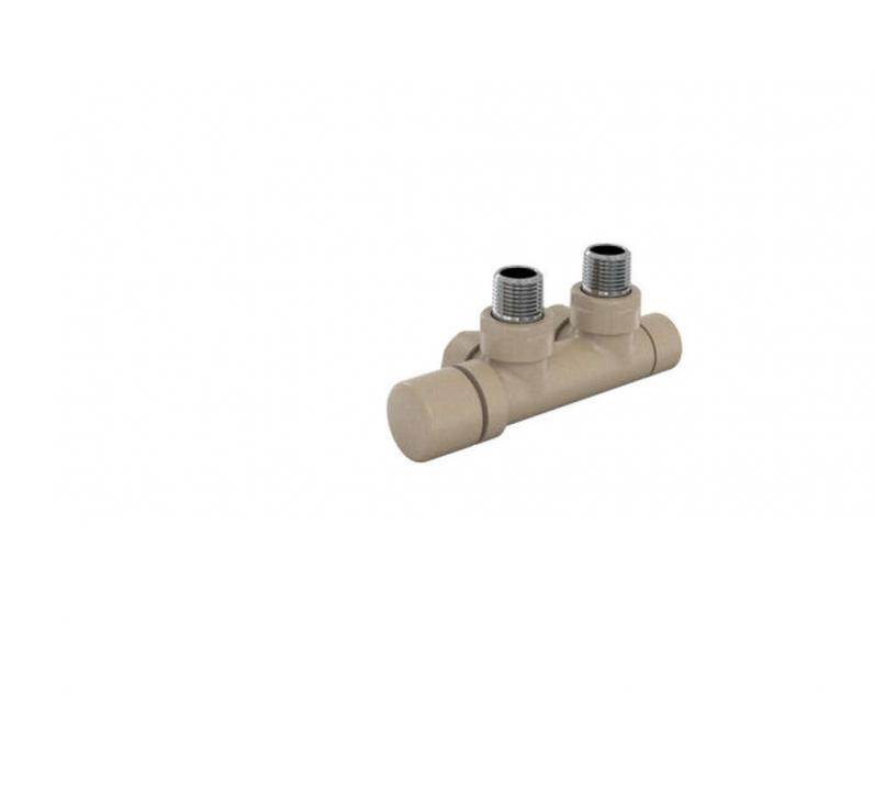 Robinetterie thermostatisable H coudé 1/2'', tête man. gauche - Kit Q couleur | 991609_Robinetterie en H équerre_Tête à gauche_Kit Q_Beige Quartz_0523_Vue gauche.jpg
